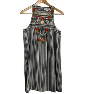 THML High Neck Sleevlesss Knee Length Shift Dress Embroidered Yoke Size S